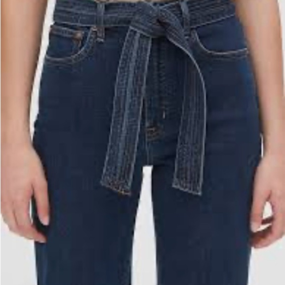 High Rise Tie Belt Denim Trousers